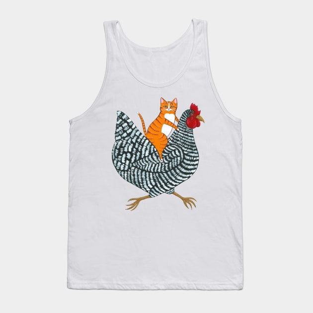 Ginger Cat Chicken Ride Tank Top by KilkennyCat Art